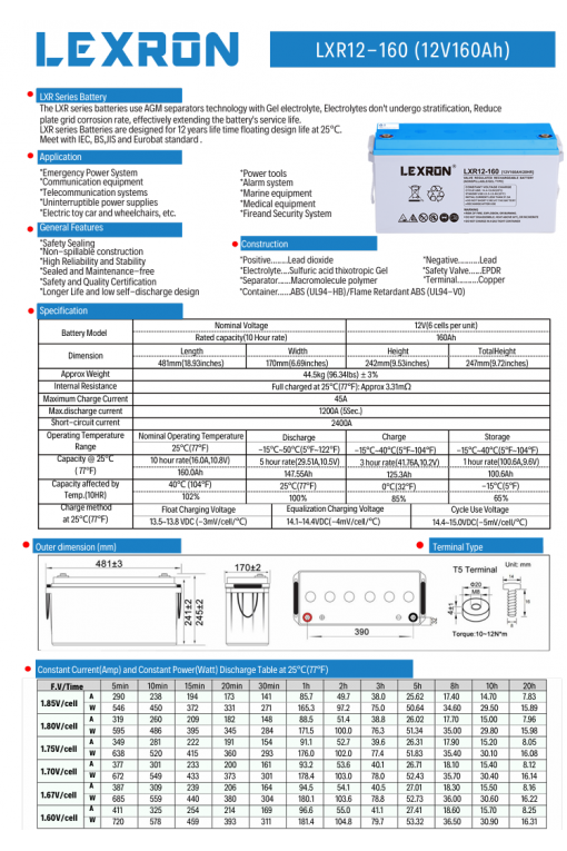Lexron 12 Volt 160 Amper Deep Cycle Jel Akü Lexron 12 Volt 160 Amper Deep Cycle Jel Akü