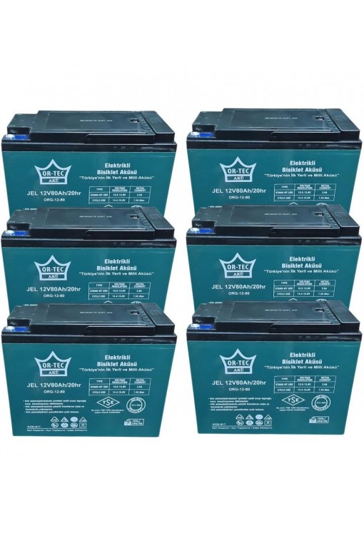 Ortec 6'lı Set 12V 80 Ah Jel Motor Aküsü Ortec 6'lı Set 12V 80 Ah Jel Motor Aküsü