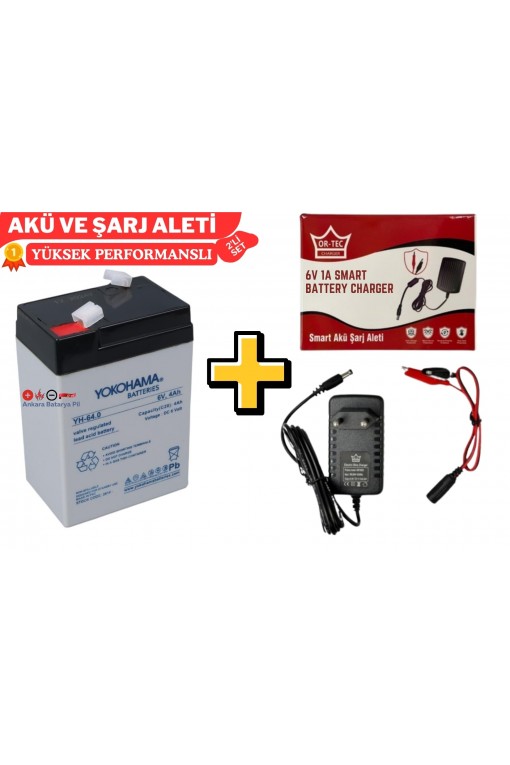 Yokohama 6 Volt 4 Amper Akü ve Ortec 6Volt 1 Amper Akü Şarj Cihazı Yokohama 6 Volt 4 Amper Akü ve Ortec 6Volt 1 Amper Akü Şarj Cihazı