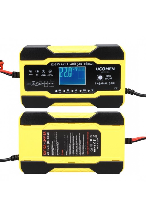 Ucomen 12/24 Volt 10 Amper Led Göstergeli 7 Aşamalı Akü Şarj Cihazı (UC-C121001A Sarı) Ucomen 12/24 Volt 10 Amper Led Göstergeli 7 Aşamalı Akü Şarj Cihazı (UC-C121001A Sarı)