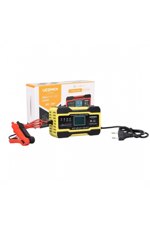 Ucomen 12/24 Volt 10 Amper Led Göstergeli 7 Aşamalı Akü Şarj Cihazı (UC-C121001A Sarı) Ucomen 12/24 Volt 10 Amper Led Göstergeli 7 Aşamalı Akü Şarj Cihazı (UC-C121001A Sarı)