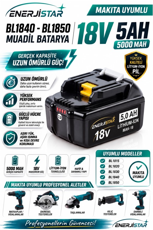 Makita BL1840-BL1850 18v 5Ah Muadil Batarya