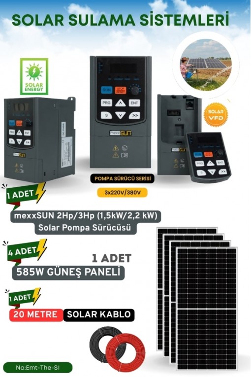 SOLAR GÜNEŞ ENERJİ SULAMA SİSTEMLREİ 2Hp/3Hp (1,5kW/2,2 kW) Solar Pompa Sürücüsü (3x220) 585 W GÜNEŞ PANELİ SOLAR GÜNEŞ ENERJİ SULAMA SİSTEMLREİ 2Hp/3Hp (1,5kW/2,2 kW) Solar Pompa Sürücüsü (3x220) 585 W GÜNEŞ PANELİ