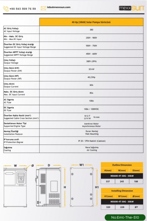 SOLAR GÜNEŞ ENERJİ SULAMA SİSTEMİ 40Hp (30 kW) Solar Pompa Sürücüsü (Trifaze) 585 W Güneş Paneli SOLAR GÜNEŞ ENERJİ SULAMA SİSTEMİ 40Hp (30 kW) Solar Pompa Sürücüsü (Trifaze) 585 W Güneş Paneli