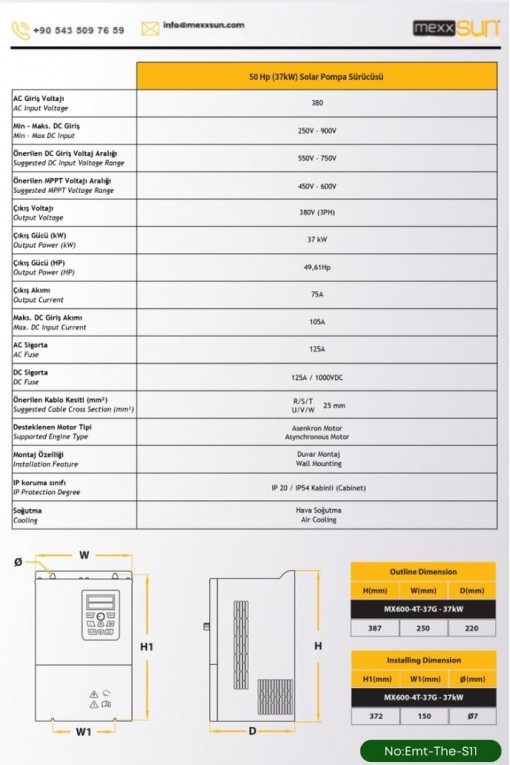 SOLAR GÜNEŞ ENERJİ SULAMA SİSTEMİ 50Hp (37 kW) Solar Pompa Sürücüsü (Trifaze) 585 W Güneş Paneli SOLAR GÜNEŞ ENERJİ SULAMA SİSTEMİ 50Hp (37 kW) Solar Pompa Sürücüsü (Trifaze) 585 W Güneş Paneli