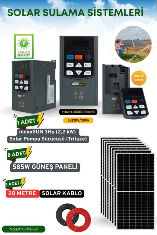 SOLAR GÜNEŞ ENERJİ SULAMA SİSTEMİ MEXSUNN 3HP 2.2 KW TRİFAZE SOLAR POMPA SÜRÜCÜSÜ 585 W GÜNEŞ PANELİ SOLAR GÜNEŞ ENERJİ SULAMA SİSTEMİ MEXSUNN 3HP 2.2 KW TRİFAZE SOLAR POMPA SÜRÜCÜSÜ 585 W GÜNEŞ PANELİ