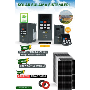 SOLAR GÜNEŞ ENERJİ SULAMA SİSTEMİ MEXSUNN 7.5 HP 5.5 KW TRİFAZE SOLAR POMPA SÜRÜCÜSÜ 585 W Güneş Paneli SOLAR GÜNEŞ ENERJİ SULAMA SİSTEMİ MEXSUNN 7.5 HP 5.5 KW TRİFAZE SOLAR POMPA SÜRÜCÜSÜ 585 W Güneş Paneli