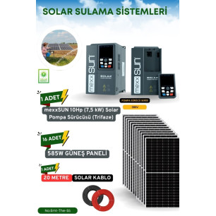 SOLAR GÜNEŞ ENERJİ SULAMA SİSTEMİ 10Hp (7,5 kW) Solar Pompa Sürücüsü (Trifaze) 585 W Güneş Paneli SOLAR GÜNEŞ ENERJİ SULAMA SİSTEMİ 10Hp (7,5 kW) Solar Pompa Sürücüsü (Trifaze) 585 W Güneş Paneli