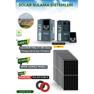 SOLAR GÜNEŞ ENERJİ SULAMA SİSTEMİ 15Hp (11 kW) Solar Pompa Sürücüsü (Trifaze) 585 W Güneş Paneli SOLAR GÜNEŞ ENERJİ SULAMA SİSTEMİ 15Hp (11 kW) Solar Pompa Sürücüsü (Trifaze) 585 W Güneş Paneli