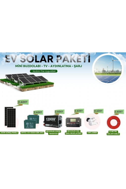 Ekonomik Güneş Enerji Seti 205W Güneş Paneli 12v 100Ah Akü 1200w İnverter Ekonomik Güneş Enerji Seti 205W Güneş Paneli 12v 100Ah Akü 1200w İnverter
