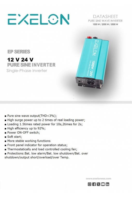 Exelon 12V 1000W Tam Sinüs İnverter Exelon 12V 1000W Tam Sinüs İnverter