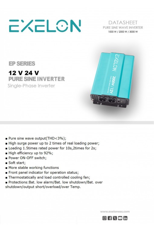 Exelon 12V 2000W Modifiye Sinüs İnverter Exelon 12V 2000W Modifiye Sinüs İnverter
