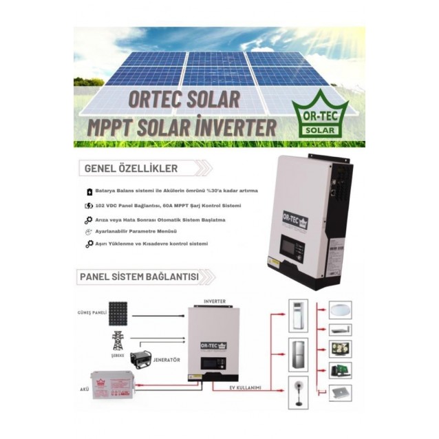 Ortec Solar 24V 3KW/3000VA MPPT Tam Sinüs Akıllı İnverter