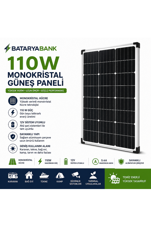 110 Watt Monokristal Güneş Enerjisi Paneli 12V Solar Şarj Paneli Karavan Tekne Bağ Evi Akü Şarj Solar Paneli 110 Watt Monokristal Güneş Enerjisi Paneli 12V Solar Şarj Paneli Karavan Tekne Bağ Evi Akü Şarj Solar Paneli