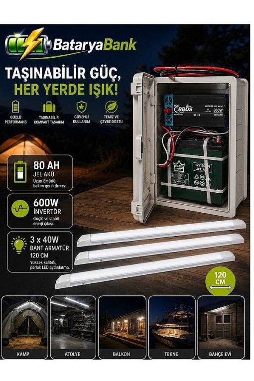 120W Güneş Enerjisi Seti | 80Ah Jel Akü, TV, Aydınlatma ve Telefon Şarj Sistemi