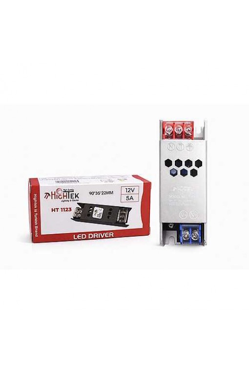 12V 5A 60W Metal Ultra Slim Kasa LED Trafosu Adaptör | Güvenli ve Dayanıklı Güç Kaynağı