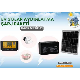 25 Watt Monokristal Panelli Güneş Enerji Seti 2 Ampüllü Solar Aydınlatma Ve Telefon Şarj