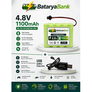 4.8V 1100mAh Oyuncak Araba Pili Siyah Soket + USB 4.8V Şarj Cihazı 250mAh Seti