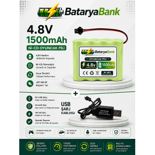 4.8V 1500mAh Oyuncak Araba Pili Bataryası + USB Şarj Cihazı Siyah Soketli Ni-MH Şarjlı Batarya Seti
