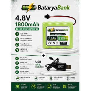 4.8V 1800mAh Oyuncak Araba Pili Bataryası Siyah Soket + USB Şarj Cihazı Seti