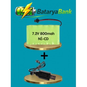 7.2V 800mAh Siyah Soketli Oyuncak Araba Pili + USB Şarj Cihazı RC Araç Pil Seti