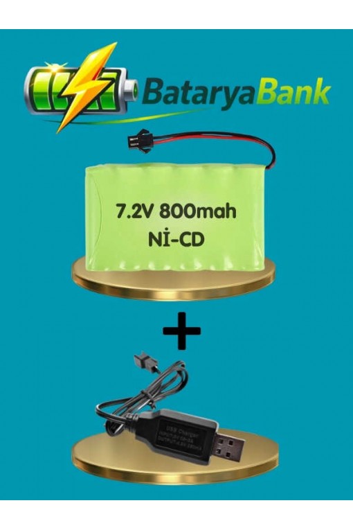 7.2V 800mAh Siyah Soketli Oyuncak Araba Pili + USB Şarj Cihazı RC Araç Pil Seti