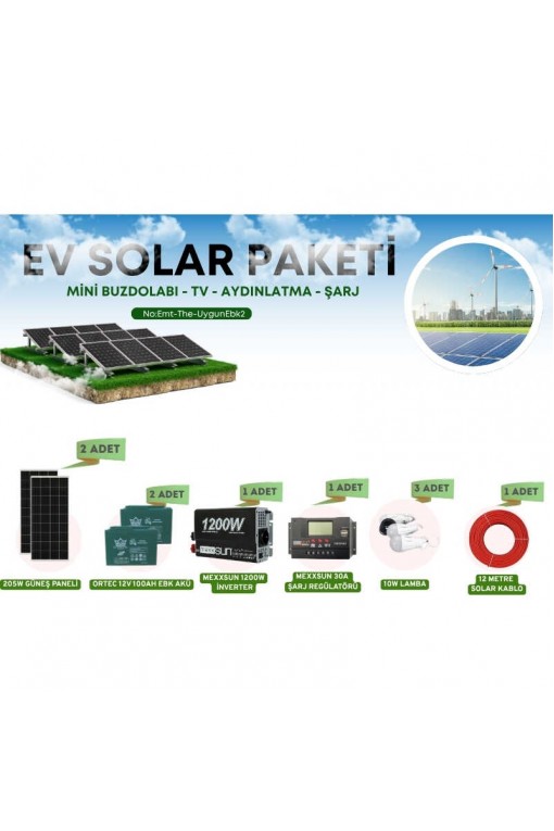 Bağ Evi Solar Paketi 1200w Sinüs Inverter 205w Güneş Paneli 100ah Jel Akü