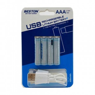 Beston AAA 1.5v USB'den TYPE-C'ye 4lü Şarjlı Li-ion Pil