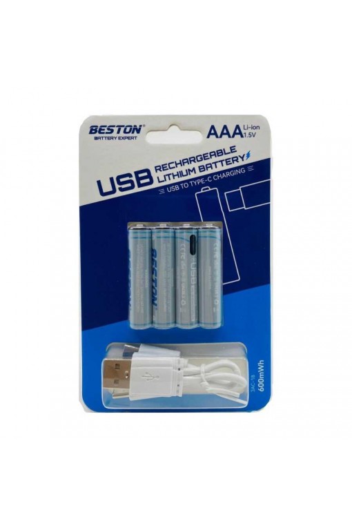 Beston AAA 1.5v USB'den TYPE-C'ye 4lü Şarjlı Li-ion Pil Beston AAA 1.5v USB'den TYPE-C'ye 4lü Şarjlı Li-ion Pil