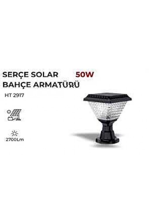 Beyaz Ledli Solar Bahçe Armatürü 50W | Güneş Enerjili Dış Mekan Aydınlatma