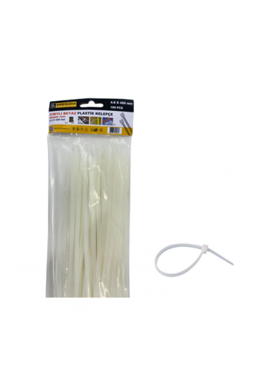 Cırtlı Beyaz Plastik Kelepçe 4.8 X 450 mm Cırtlı Beyaz Plastik Kelepçe 4.8 X 450 mm