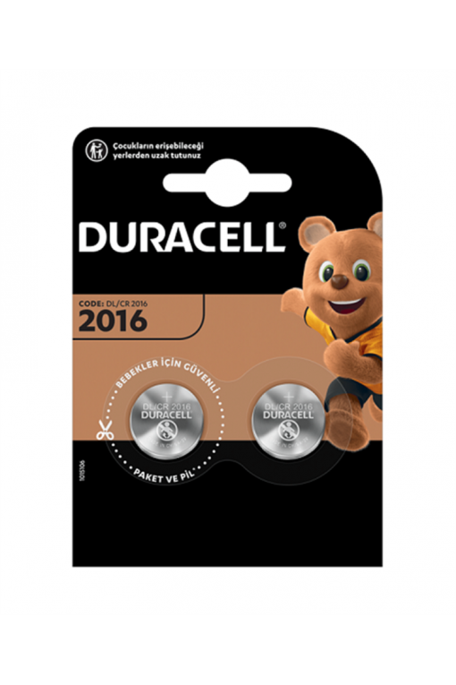 Duracell 2016 Lityum Düğme Pil 3V, 2'li Paket (CR2016)