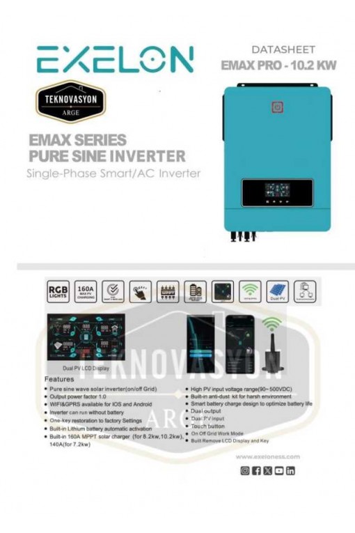 EXELON 48V 10.2KW Mppt Tam Sinüs Akıllı İnvertör