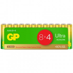 GP G-TECH Ultra Alkalin İnce LR03 - AAA Boy 1.5V Pil 12'li Shrink