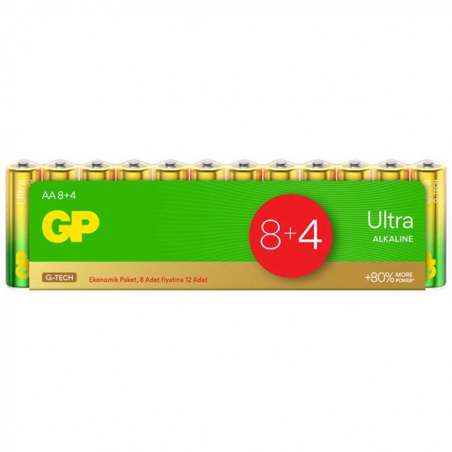 GP G-TECH Ultra Alkalin Kalem LR6 - AA Boy 1.5V Pil 12'li Shrink