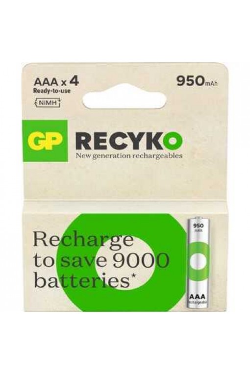 GP RECYKO ŞARJ EDİLEBİLİR PİL AAA 950MAH 4'LÜ PAKET GP RECYKO ŞARJ EDİLEBİLİR PİL AAA 950MAH 4'LÜ PAKET