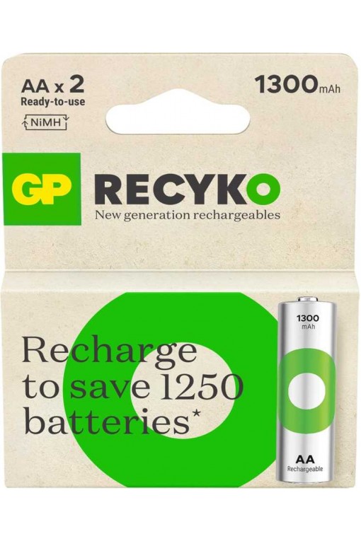 Gp Recyko 1300 AA Kalem Ni-Mh Şarjlı Pil 1.2v 2'li Kart Gp Recyko 1300 AA Kalem Ni-Mh Şarjlı Pil 1.2v 2'li Kart
