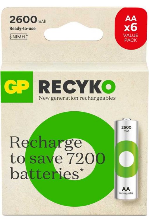 GP ReCyko 2600mAh 1.2 V Ni-MH 6'lı AA Kalem Şarjlı Pil GP ReCyko 2600mAh 1.2 V Ni-MH 6'lı AA Kalem Şarjlı Pil