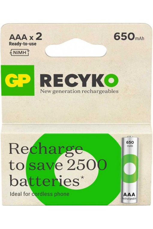 GP Recyko 650 mAh Ni-Mh AAA Size İnce Kalem Pil 2'li Blister GP Recyko 650 mAh Ni-Mh AAA Size İnce Kalem Pil 2'li Blister