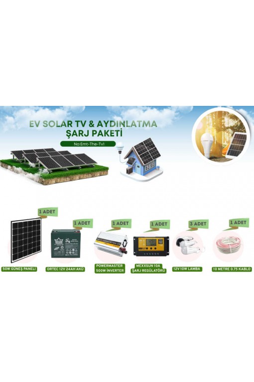 Güneş Enerjisi Aydınlatma - Tv Paketi 500w Inverter 50w Güneş Paneli 24ah Jel Akü