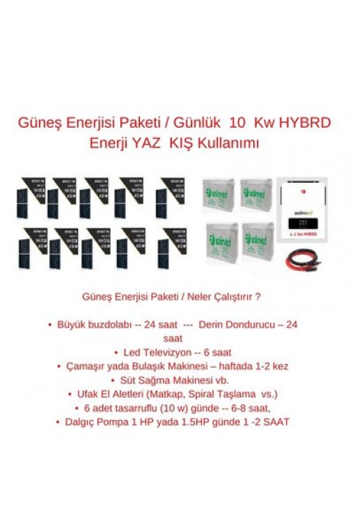 Güneş Enerjisi Paketi / Günlük 10 Kw HYBRD Enerji YAZ KIŞ Kullanımı Güneş Enerjisi Paketi / Günlük 10 Kw HYBRD Enerji YAZ KIŞ Kullanımı