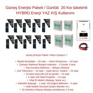 Güneş Enerjisi Paketi / Günlük  20 Kw tüketimli HYBRD Enerji YAZ KIŞ Kullanımı