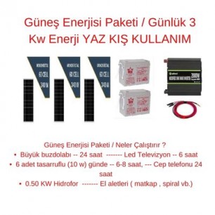 Güneş Enerjisi Paketi / Günlük 3 Kw Enerji YAZ KIŞ KULLANIM