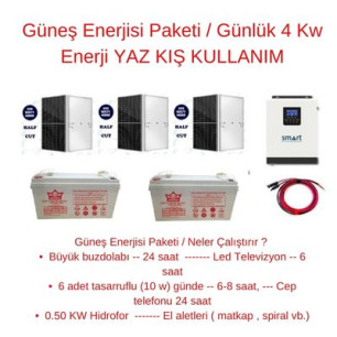 Güneş Enerjisi Paketi / Günlük 4 Kw Enerji YAZ KIŞ KULLANIM Güneş Enerjisi Paketi / Günlük 4 Kw Enerji YAZ KIŞ KULLANIM