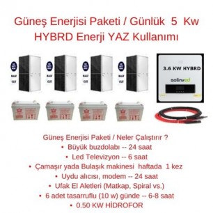 Güneş Enerjisi Paketi / Günlük  5  Kw HYBRD Enerji YAZ Kullanımı