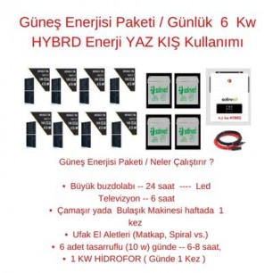 Güneş Enerjisi Paketi / Günlük  6  Kw HYBRD Enerji YAZ KIŞ Kullanımı