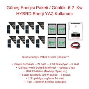 Güneş Enerjisi Paketi / Günlük  6.2  Kw HYBRD Enerji YAZ Kullanımı