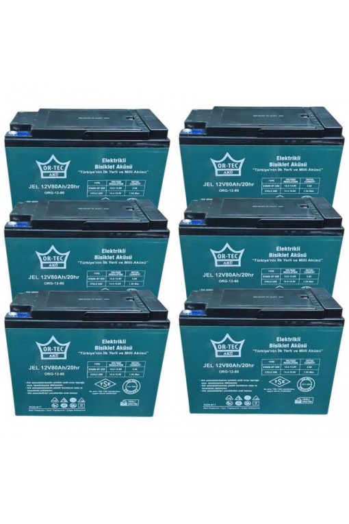 ORTEC 12V 80AH Elektrikli Bisiklet Aküsü - Jel Akü 6 Adet