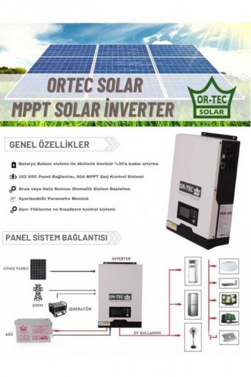 Ortec Solar 24V 3KW/3000VA MPPT Tam Sinüs Akıllı İnverter