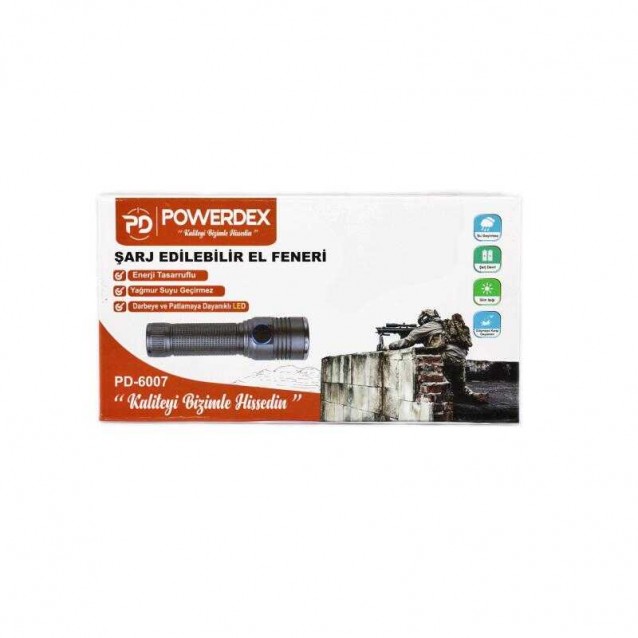 Powerdex PD-6007 Şarjlı Waterprof El Feneri Powerdex PD-6007 Şarjlı Waterprof El Feneri